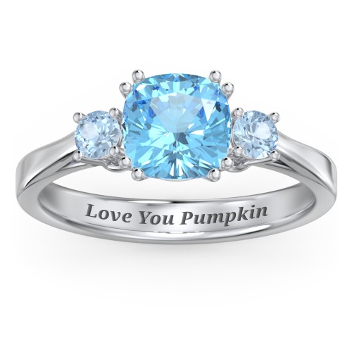 3 Stone Cushion Cut Duchess Ring – Sterling Silver with Blue Topaz