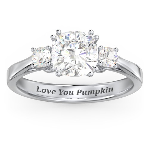 3 Stone Cushion Cut Duchess Ring – Sterling Silver with White Premium Zirconia and Cubic Zirconia