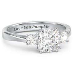 3 Stone Cushion Cut Duchess Ring – 9kt Yellow Gold with White Premium Zirconia and Cubic Zirconia