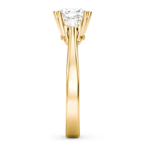 3 Stone Cushion Cut Duchess Ring – 9kt Yellow Gold with White Premium Zirconia and Cubic Zirconia