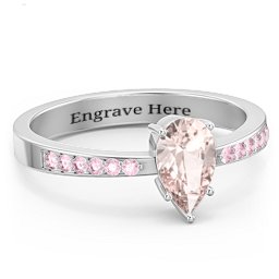 Fancy Pear Shape Ring with Accent band in 925 Sterling Silver with Morganite and Fancy Pink Premium Zirconia