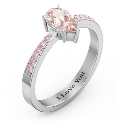 Fancy Pear Shape Ring with Accent band – Sterling Silver with Morganite and Fancy Pink Premium Zirconia