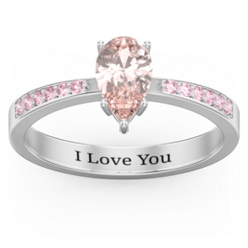 Fancy Pear Shape Ring with Accent band – Sterling Silver with Morganite and Fancy Pink Premium Zirconia