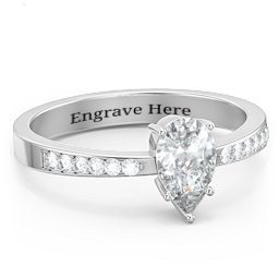 Fancy Pear Shape Ring with Accent band in 925 Sterling Silver with White Premium Zirconia