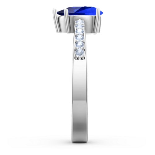 Fancy Pear Shape Ring with Accent band – Sterling Silver with Blue Sapphire and Fancy Blue Premium Zirconia