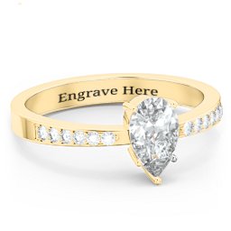 Fancy Pear Shape Ring with Accent band in 9K Solid Yellow Gold with White Premium Zirconia