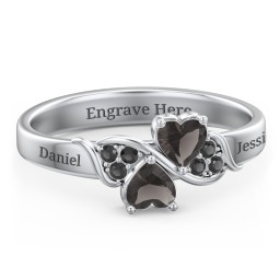 Heart of Hearts with Accent Stones Ring in 925 Sterling Silver with Smokey Quartz and Black Premium Zirconia