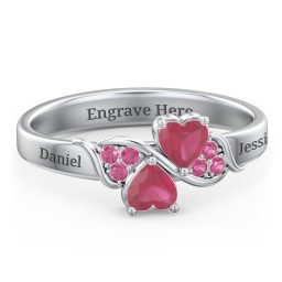 Heart of Hearts with Accent Stones Ring in 925 Sterling Silver with Ruby and Red Premium Zirconia