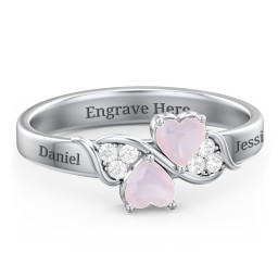 Heart of Hearts with Accent Stones Ring in 925 Sterling Silver with Opal and White Premium Zirconia