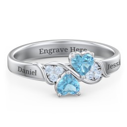 Heart of Hearts with Accent Stones Ring in 925 Sterling Silver with Blue Topaz and Fancy Blue Premium Zirconia