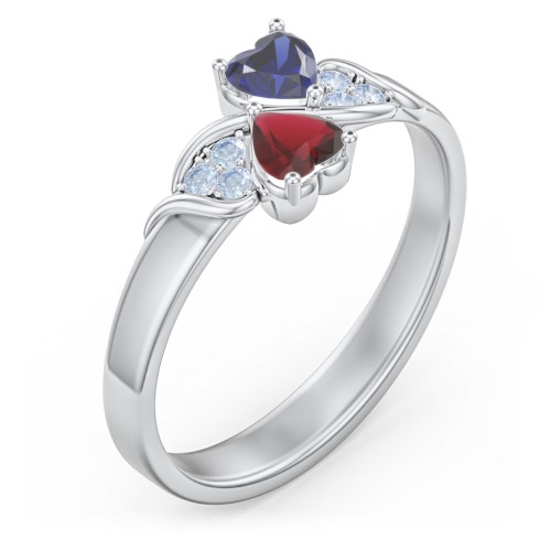 Heart of Hearts with Accent Stones Ring – Sterling Silver with Blue Sapphire, Garnet, and Fancy Blue Premium Zirconia