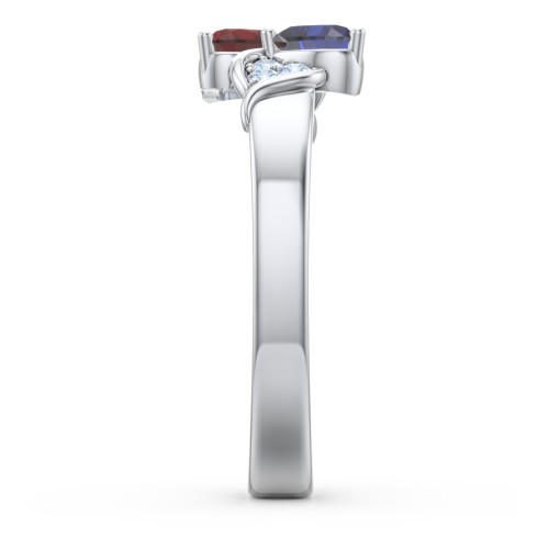 Heart of Hearts with Accent Stones Ring – Sterling Silver with Blue Sapphire, Garnet, and Fancy Blue Premium Zirconia