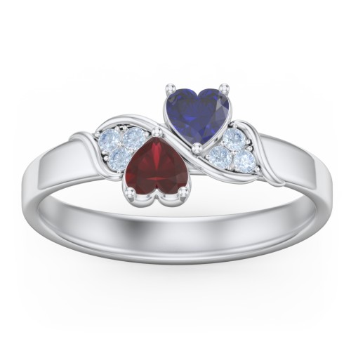 Heart of Hearts with Accent Stones Ring – Sterling Silver with Blue Sapphire, Garnet, and Fancy Blue Premium Zirconia