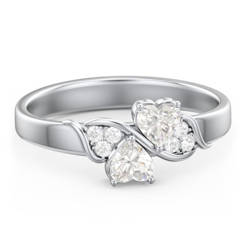 Heart of Hearts with Accent Stones Ring – Sterling Silver with Cubic Zirconia and White Premium Zirconia