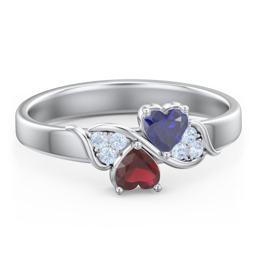 Heart of Hearts with Accent Stones Ring – Sterling Silver with Blue Sapphire, Garnet, and Fancy Blue Premium Zirconia