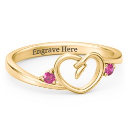 Hearts Entwined Pinky Promise Ring in 18K Gold Plated Silver with Ruby
