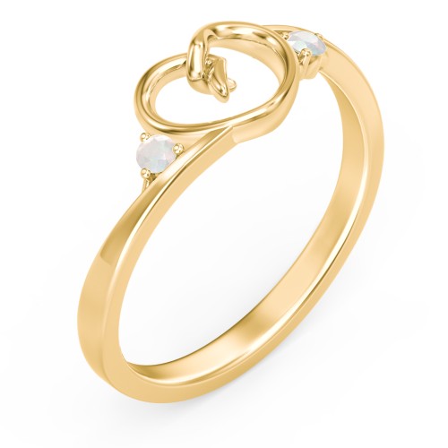 Hearts Entwined Pinky Promise Ring – 18K Gold Plated Silver with Opal