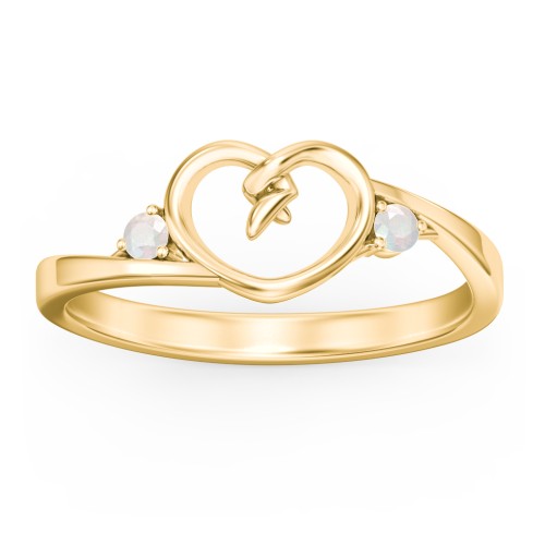 Hearts Entwined Pinky Promise Ring – 18K Gold Plated Silver with Opal