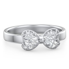 Adorable Bow Cage Ring – Sterling Silver with Cubic Zirconia