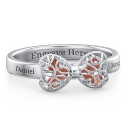 Adorable Bow Cage Ring in 925 Sterling Silver with Garnet