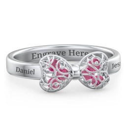 Adorable Bow Cage Ring in 925 Sterling Silver with Ruby