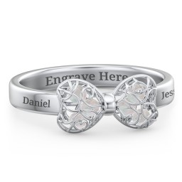 Adorable Bow Cage Ring in 925 Sterling Silver with Opal