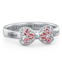 Adorable Bow Cage Ring in 925 Sterling Silver with Garnet