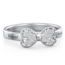 Adorable Bow Cage Ring in 925 Sterling Silver with Opal