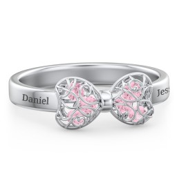 Adorable Bow Cage Ring in 925 Sterling Silver with Pink Tourmaline