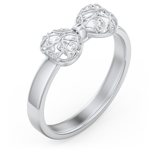 Adorable Bow Cage Ring – Sterling Silver with Cubic Zirconia