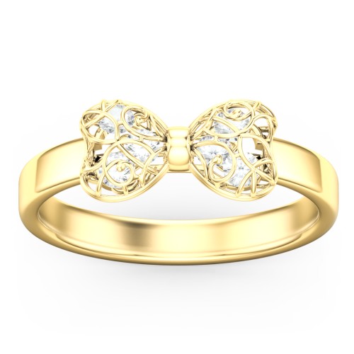 Adorable Bow Cage Ring – 9kt Yellow Gold with Cubic Zirconia