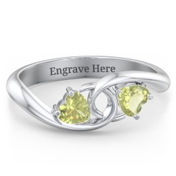 Two of Hearts Pinky Promise Ring in 925 Sterling Silver with Peridot