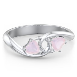 Two of Hearts Pinky Promise Ring in 925 Sterling Silver with Opal