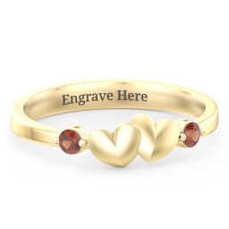 Heart-to-Heart Ring with Accent Stones in 18K Gold Plated Silver with Garnet