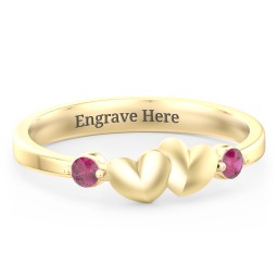 Heart-to-Heart Ring with Accent Stones in 18K Gold Plated Silver with Ruby