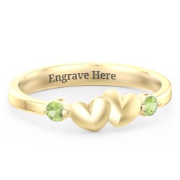 Heart-to-Heart Ring with Accent Stones in 18K Gold Plated Silver with Peridot