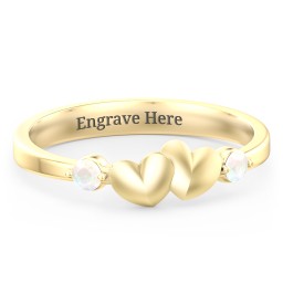 Heart-to-Heart Ring with Accent Stones in 18K Gold Plated Silver with Opal