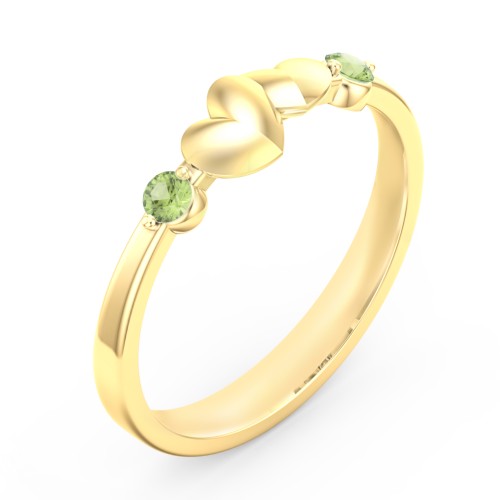 Heart-to-Heart Ring with Accent Stones – 18K Gold Plated Silver with Peridot
