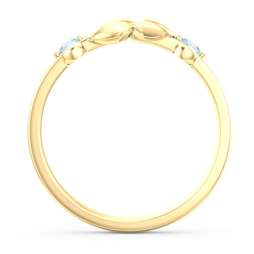Heart-to-Heart Ring with Accent Stones – 18K Gold Plated Silver with Aquamarine