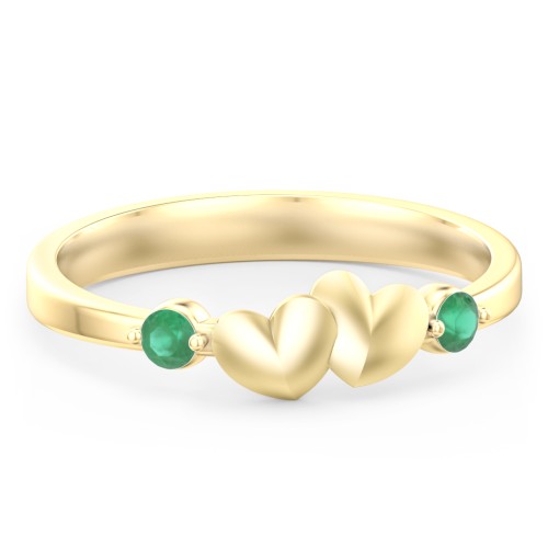 Heart-to-Heart Ring with Accent Stones – 18K Gold Plated Silver with Emerald