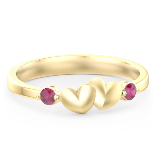 Heart-to-Heart Ring with Accent Stones – 18K Gold Plated Silver with Ruby