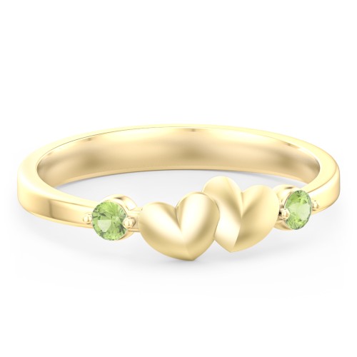 Heart-to-Heart Ring with Accent Stones – 18K Gold Plated Silver with Peridot