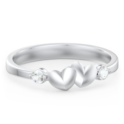 Heart-to-Heart Ring with Accent Stones in 925 Sterling Silver
