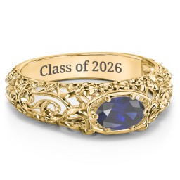 Vintage Graduation Ring in 18K Gold Plated Silver with Blue Sapphire