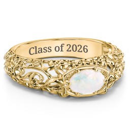 Vintage Graduation Ring in 18K Gold Plated Silver with Opal