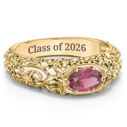 Vintage Graduation Ring in 18K Gold Plated Silver with Pink Tourmaline