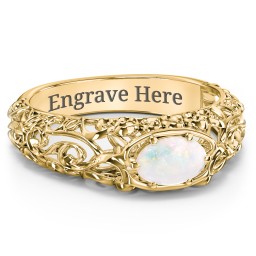 Vintage Graduation Ring in 18K Gold Plated Silver with Opal