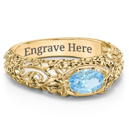 Vintage Graduation Ring in 18K Gold Plated Silver with Blue Topaz