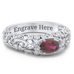 Vintage Graduation Ring in 925 Sterling Silver with Ruby and Emerald
