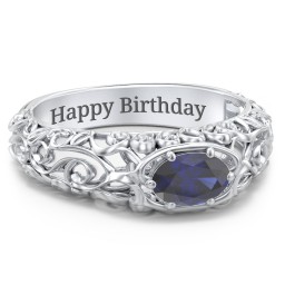 Vintage Graduation Ring in 925 Sterling Silver with Blue Sapphire and Emerald
